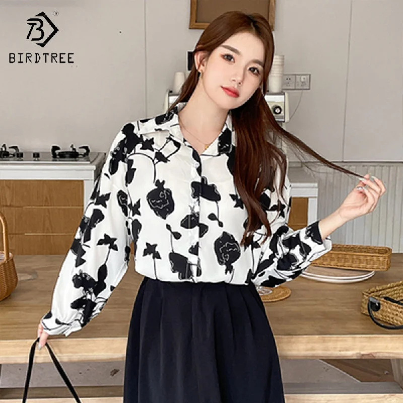 Real Shot 2022 Early Autumn New French Retro Fashion Loose And Lazy Temperament Rose Print Long Sleeved Shirt Women T288091X