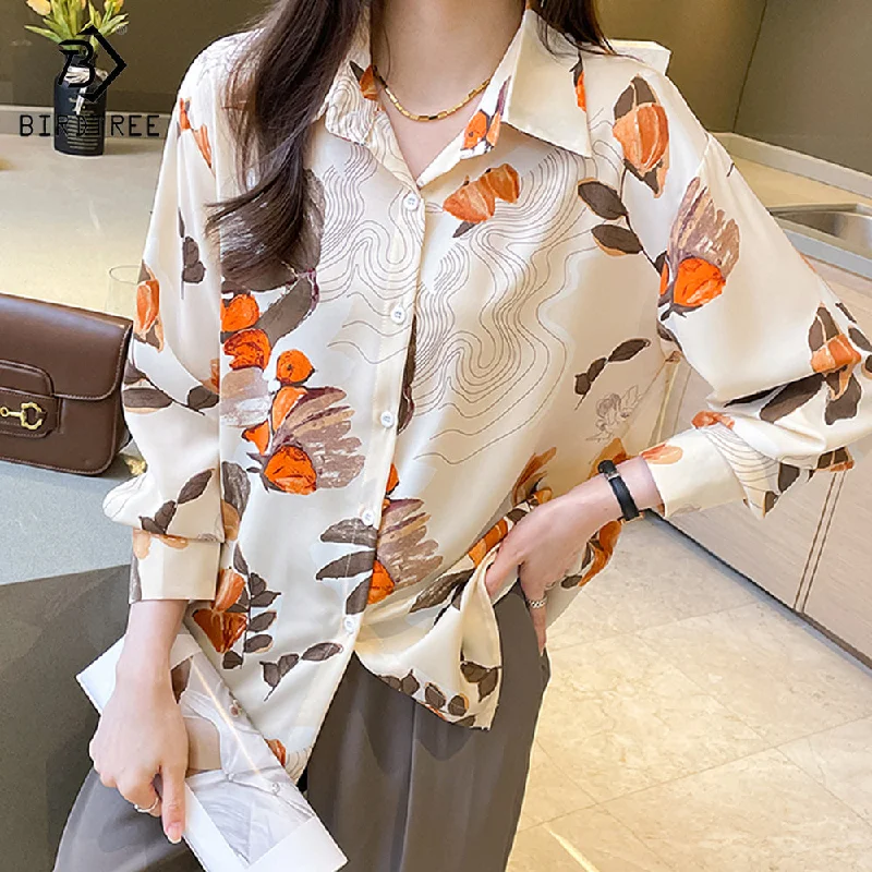 Real Shot Ready to Ship Printed Long Sleeves Chiffon Shirts Women's 2022 Autumn New Blouses and Shirt Tops T28009X