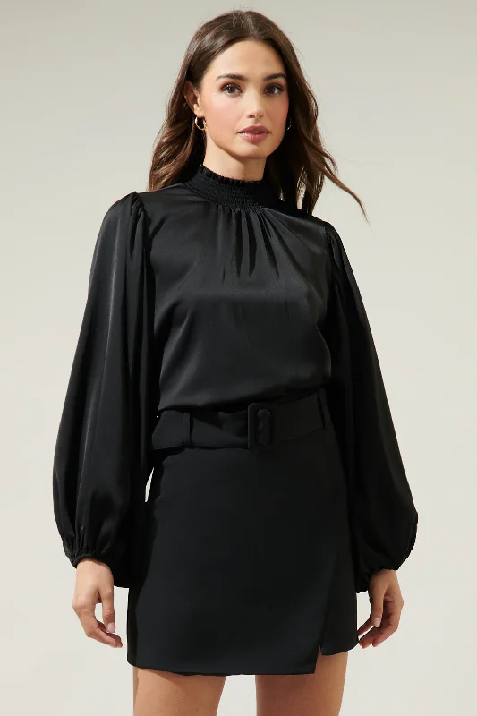 Rita Figaro Satin Balloon Sleeve Blouse