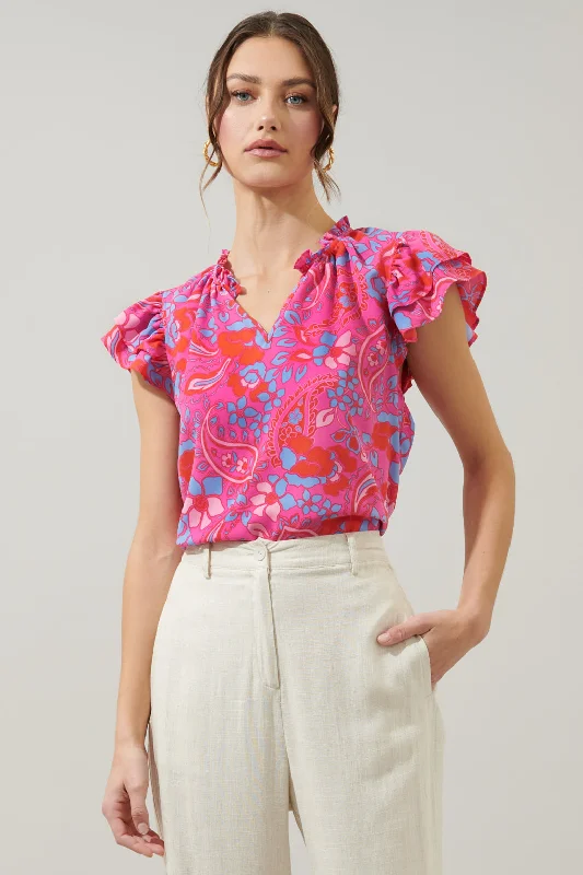 Sao Paulo Garnet Bellissima Ruffle Sleeve Top