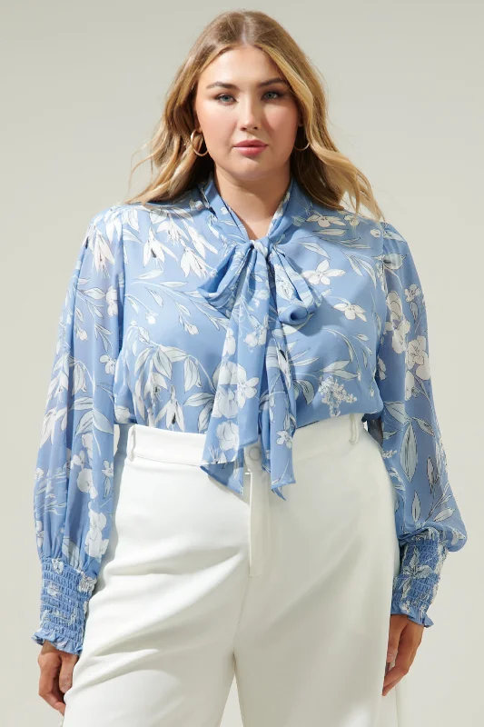 Scout Floral Etienne Tie Neck Long Sleeve Blouse Curve