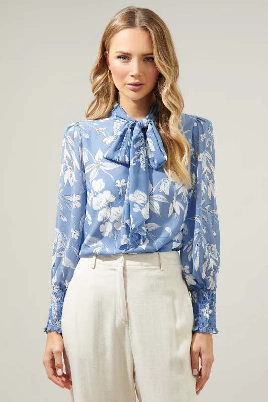 Scout Floral Etienne Tie Neck Long Sleeve Blouse