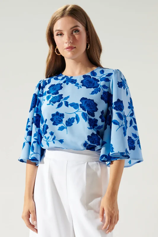 Skyline Floral Lital Flutter Sleeve Top