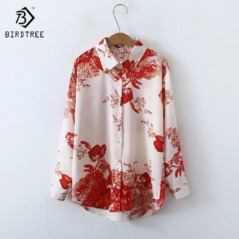 Spring Autumn New Vintage Oversized Shirts Ladies Floral Long Sleeves Casual Turn Down Collar Shirt Tops For Women T28818X