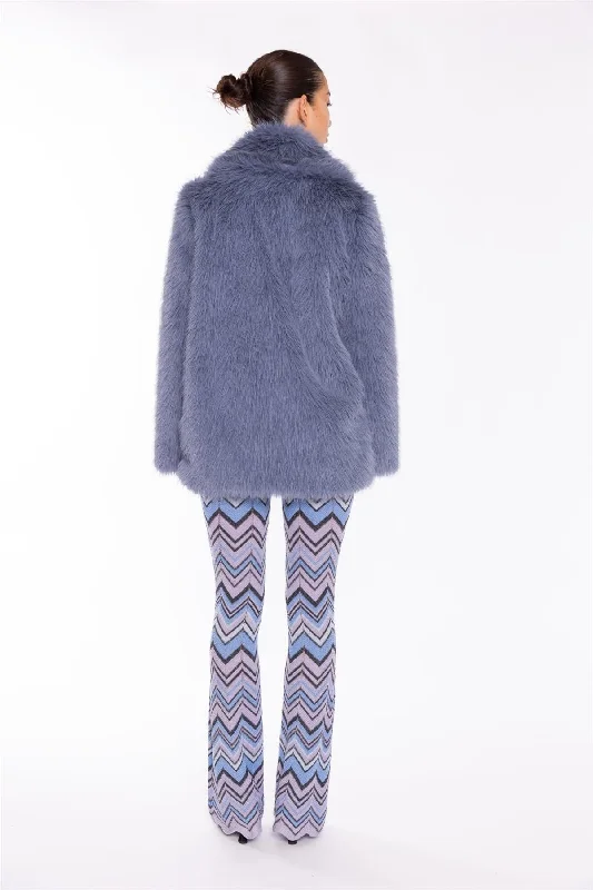 Steel-Blue Faux Fur Coat