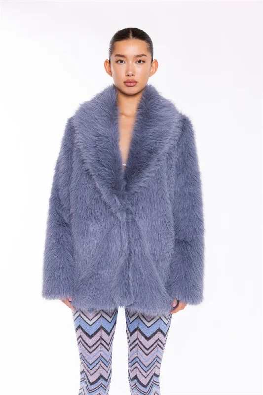 Steel-Blue Faux Fur Coat