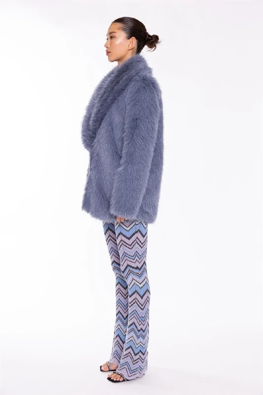 Steel-Blue Faux Fur Coat