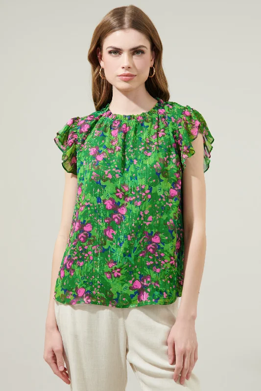 Sugarplum Floral Beya Chiffon Cap Sleeve Top