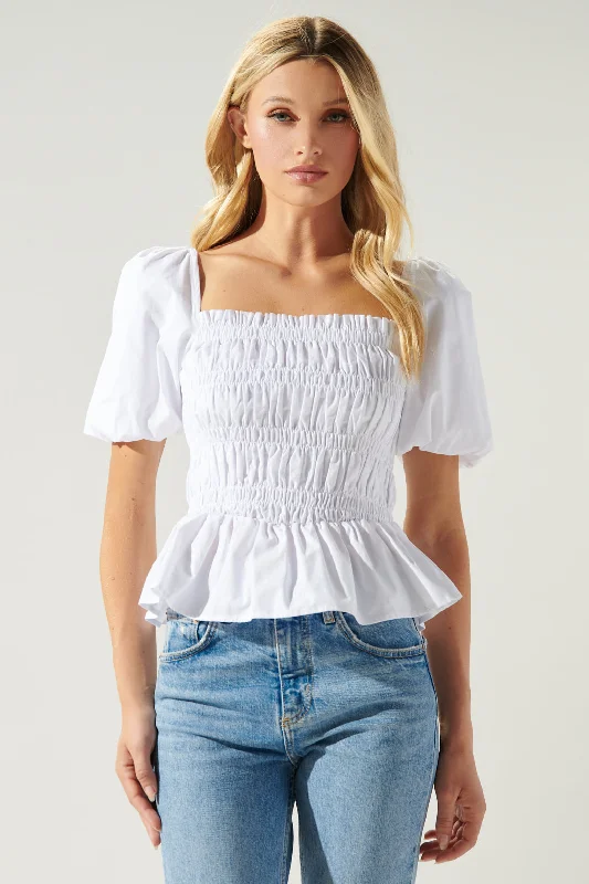 Sunny Stroll Smocked Puff Sleeve Peplum Top