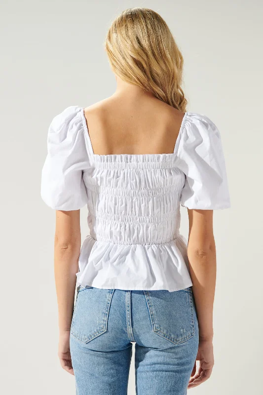 Sunny Stroll Smocked Puff Sleeve Peplum Top