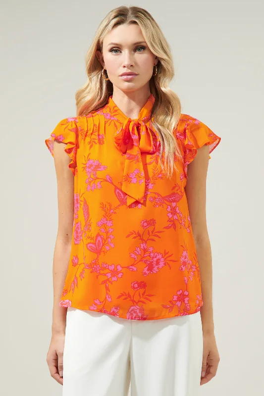 Sunrise Floral Cassius Tie Neck Blouse