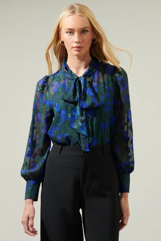 Sweetwater Floral Organza Puff Long Sleeve Top