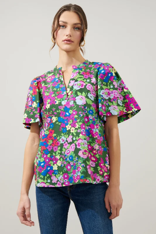 Trinity Floral Chrissy Split Neck Top