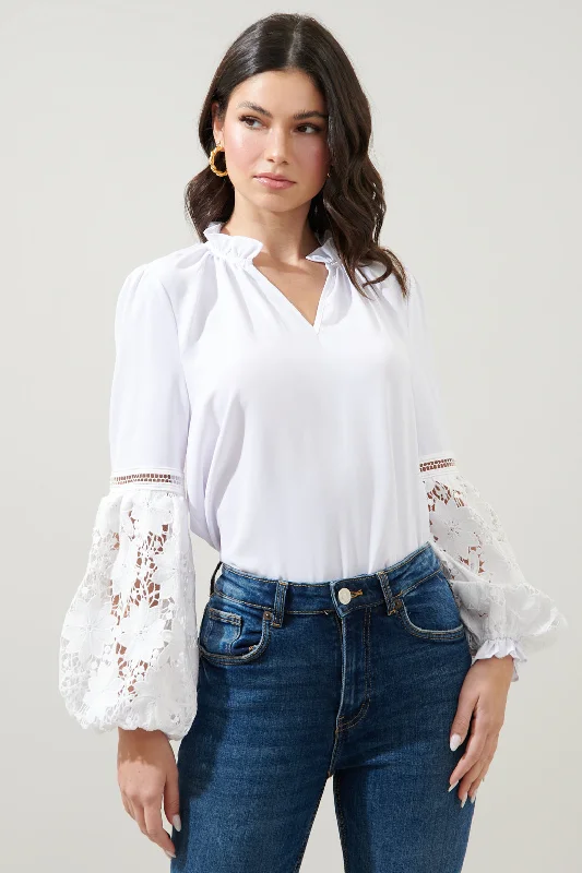 Vasquez Split Neck Lace Balloon Sleeve Blouse