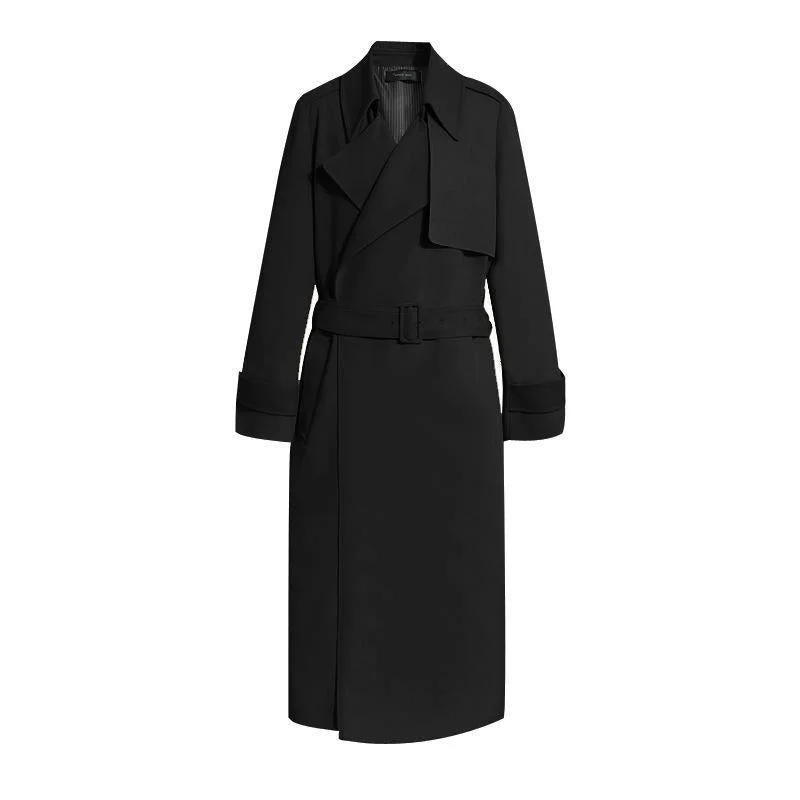 Wholesale Autumn Winter Luxury Popular Long Sleeve Black Windbreaker Long Trench Coat For Women