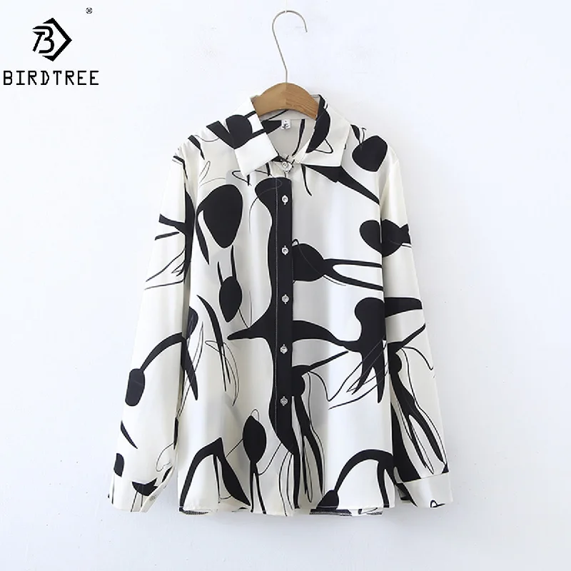 Women Shirts New Spring Girls Loose Abstrict Printing Long Sleeve Autumn Blouses All Match Tops European Style T25406N