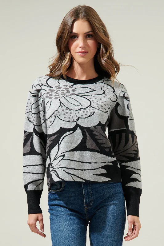 Zinnia Floral Gathered Shoulder Sweater